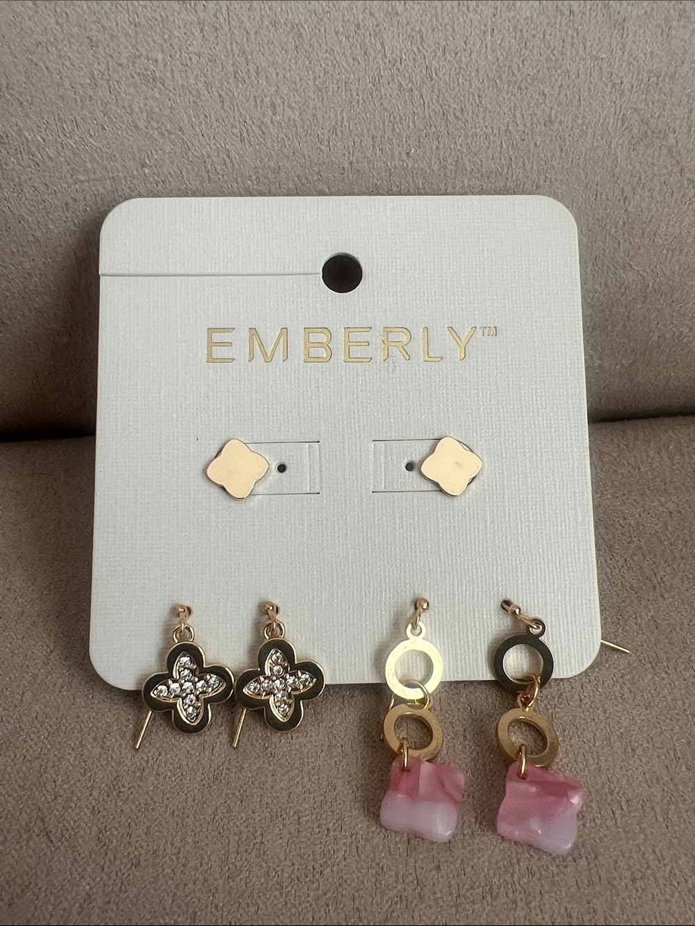 NWT Emberly Gold-Tone Pink & Gold Earring Set